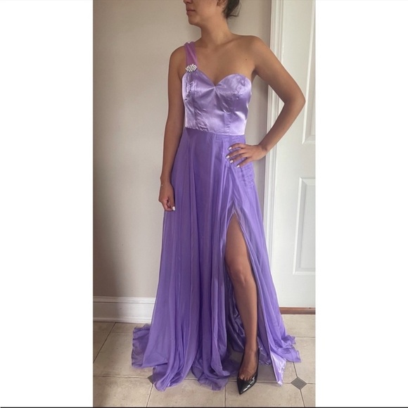 Jovani Lavender One Shoulder Gown - Picture 4 of 6